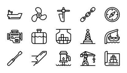 Nautical Icons Set: Marine Equipment, Ship Parts, Navigation Tools, Maritime Industry Vector Graphics © Sajid
