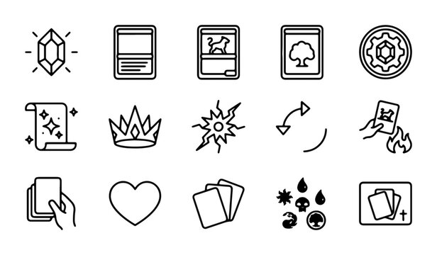 Magic Card Game Icons, Fantasy Elements, Vector Set for Trading Card Games, RPGs, and Gaming
