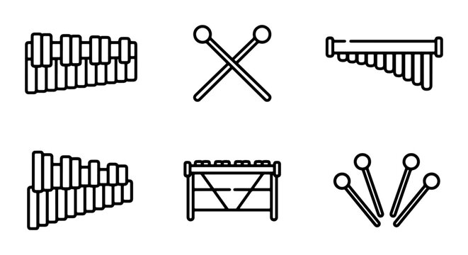 Percussion Instruments Vector Icons: Xylophone, Marimba, Mallets, Musical Elements