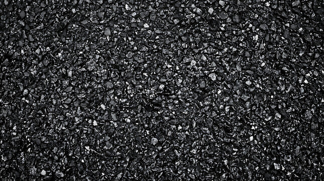 High Contrast Black Asphalt Texture Background with Detailed Rough Crushed Stones and Grainy Dark Pavement Surface for Industrial and Urban Design