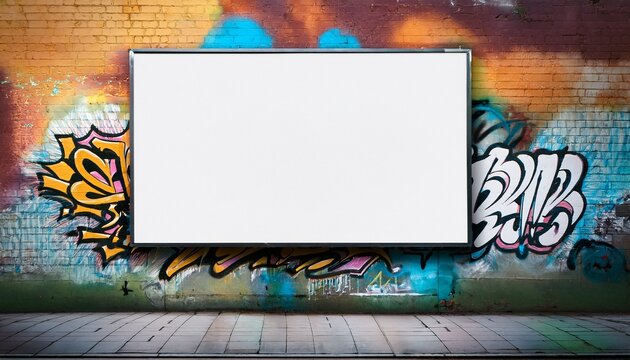 mock up and billboard with blank screen for advertising on wall with graffiti in the street
