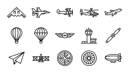 Aviation Icons Set: Aircraft, Airplanes, Helicopters, Airships, and More Vector Graphics © Sohan