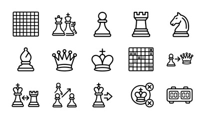 Chess Icons Set: Strategy, Game Pieces, Board, Timer, Vector Graphics for Board Game Design © Murad
