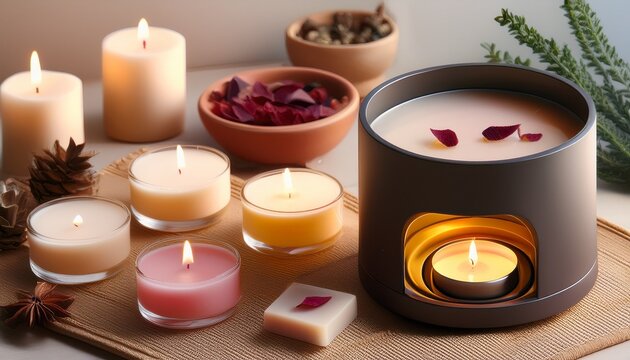 elegant ceramic wax warmer with assorted wax melts for home fragrance providing a calm and scented ambiance relax and unwind