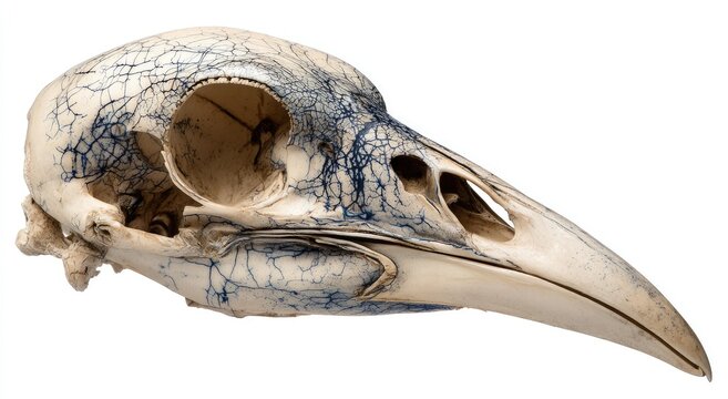 Detailed Side View of a Bird Skull with Intricate Markings.