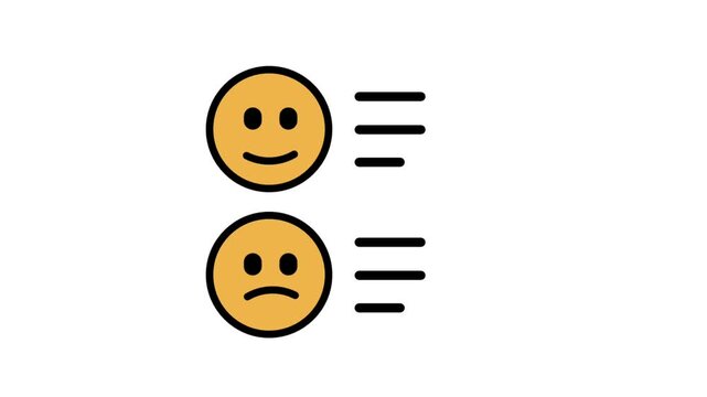Animated customer satisfaction rating survey icon with happy and sad face indicators, representing user feedback, opinion tracking, and client evaluation.