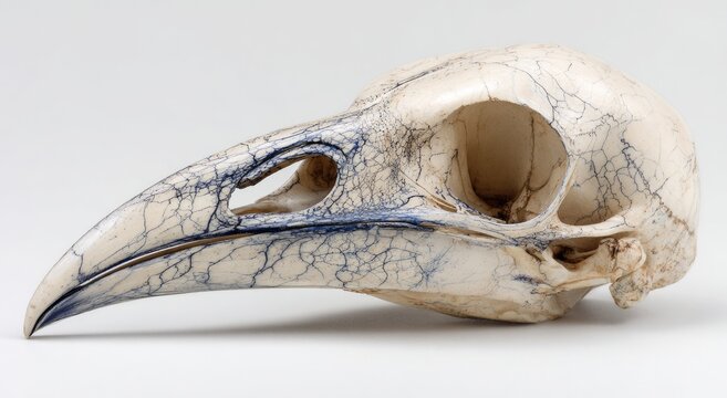 Detailed Bird Skull Side View Isolated on White Background.