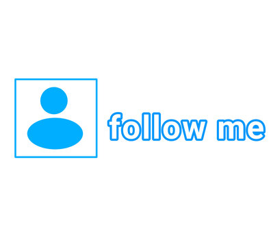 Blue Follow Me icon with user profile and plus sign, social media subscribe button and follower symbol vector