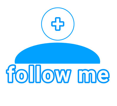 Blue Follow Me icon with user profile and plus sign, social media subscribe button and follower symbol vector
