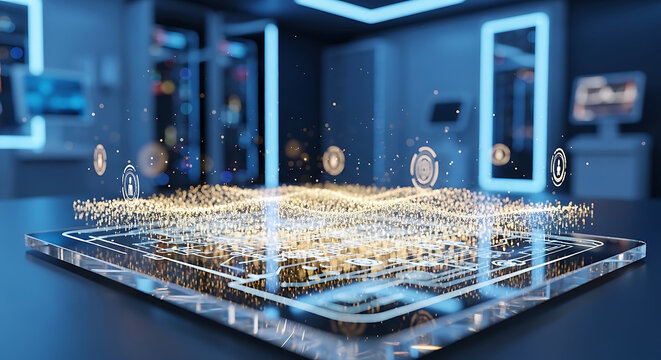 Futuristic Digital Interface for HIPAA Compliance and Medical Privacy Showing Secure Patient Data Protection in a Modern Healthcare Facility