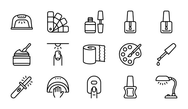 Nail Salon Icons, Manicure Tools Set, Beauty Care Vector Graphics, Professional Nail Art Equipment