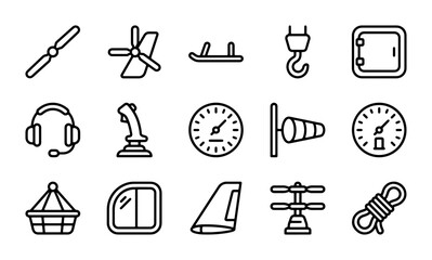 Aviation Icons Set, Aircraft Parts & Equipment, Air Travel Symbols, Vector Graphics © Farhan