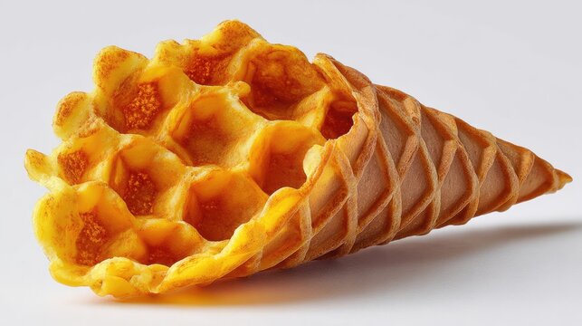 Empty Bubble Waffle Cone Isolated on White Background.
