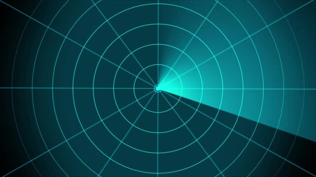Abstract radar screen concept digital interface. Futuristic radar screen interface with cyan digital grid and scanning beam.