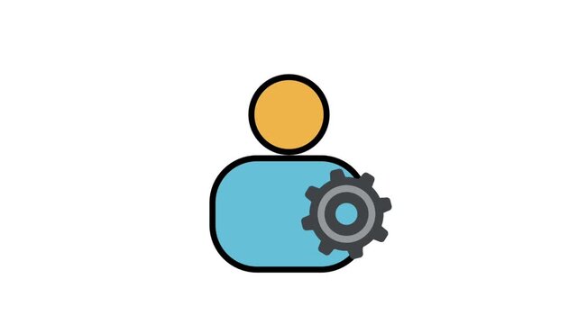 Animated professional user profile icon with a gear emblem, representing technical settings, account administration, user management, and configuration services.