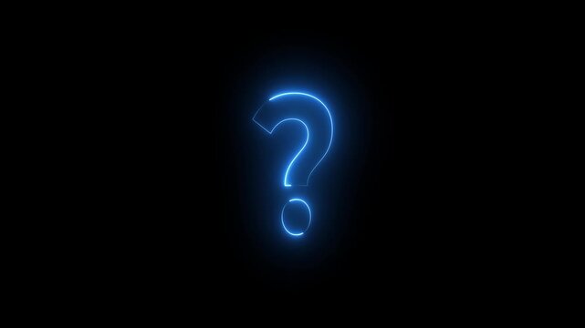 Neon glowing question mark icon animation in black background.