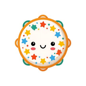 Cute cartoon fox face with colorful geometric patterns border.