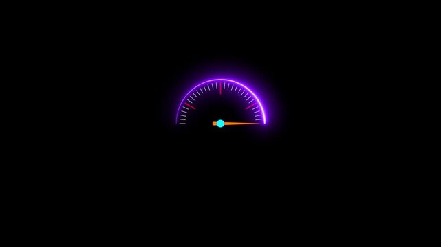 Glowing neon speedometer icon black background. neon line Digital speed meter animation,