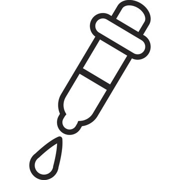 Outline of a fountain pen or ink dropper tool, representing precision writing, calligraphy, ink illustration, design detailing, creative lettering, color sampling, and professional artistic tools.
