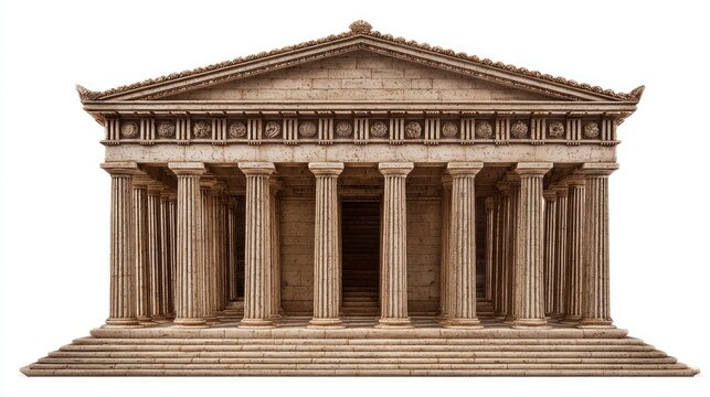 Ancient Greek Temple Facade with Doric Columns and Pediment.