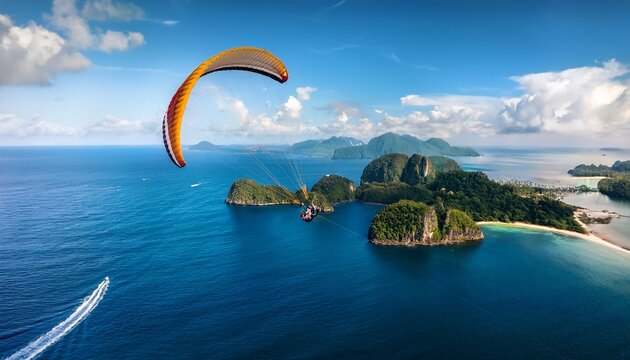 paraglider adventure over tropical islands with stunning ocean view