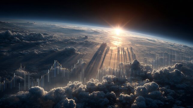 Celestial views: earth's luminous clouds against an inky void. D