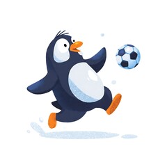 Obraz premium Cute cartoon penguin sliding on ice in flat vector style.