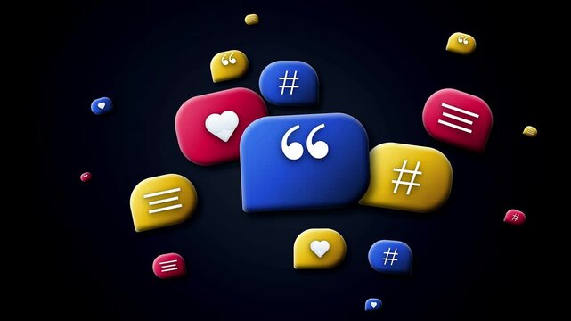 3d animated social media chat bubbles on black background