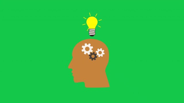 illustration of human head with the gears inside represents of how the brain works and the bulb imagine the idea