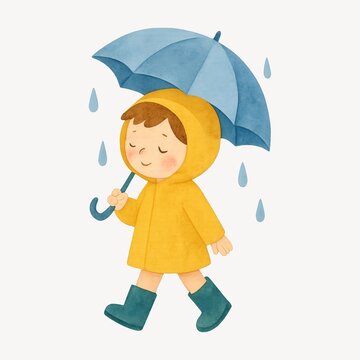 Child walking under umbrella
