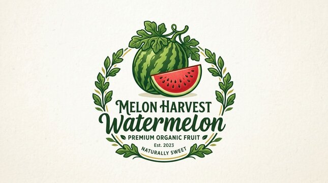 Melon harvest watermelon premium organic fruit logo design