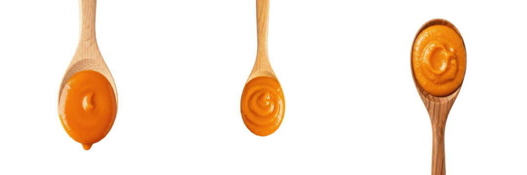Wooden Spoons with Peanut Butter and Mustard Sauce Pack: Isolated Top View Food Elements, Creamy Caramel or Cheddar Cheese Dip, Cooking Paste Textures for Culinary Menu Layouts, Recipe Blogs, and Grap