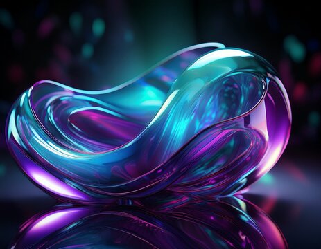 stylized 3d glass object on a black background colorful moebius blurred forms purple and azure abstract wallpaper generative ai