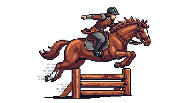Horse Jumping Over Fence.