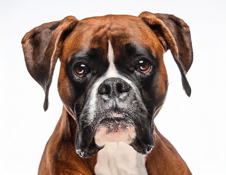 boxer dog with suggestive look on white background