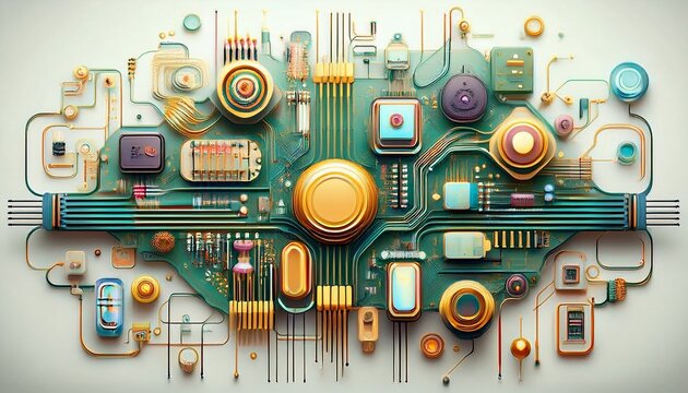 a grid of stylized electronic component on a white background