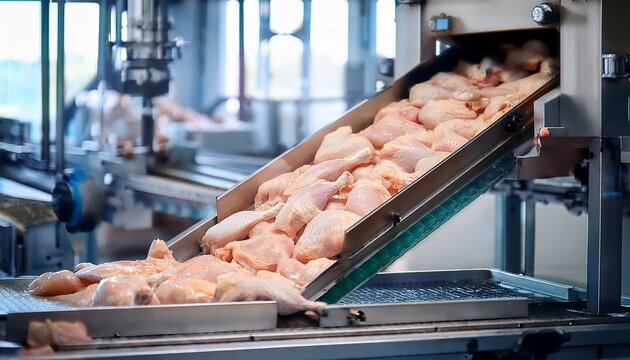 poultry pieces on processing line food industry