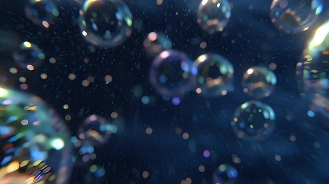 Close up of small cruise ship inside floating water bubbles underwater