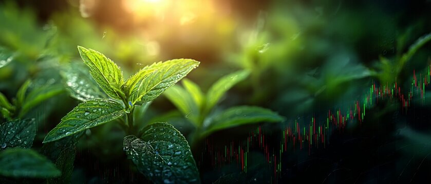 Serene leaf luminance: embracing the beauty of nature's greenery. Profit potential. Close-up beauty: a nature-inspired view of sunlit green leaves. Exchange rates. Price prediction.