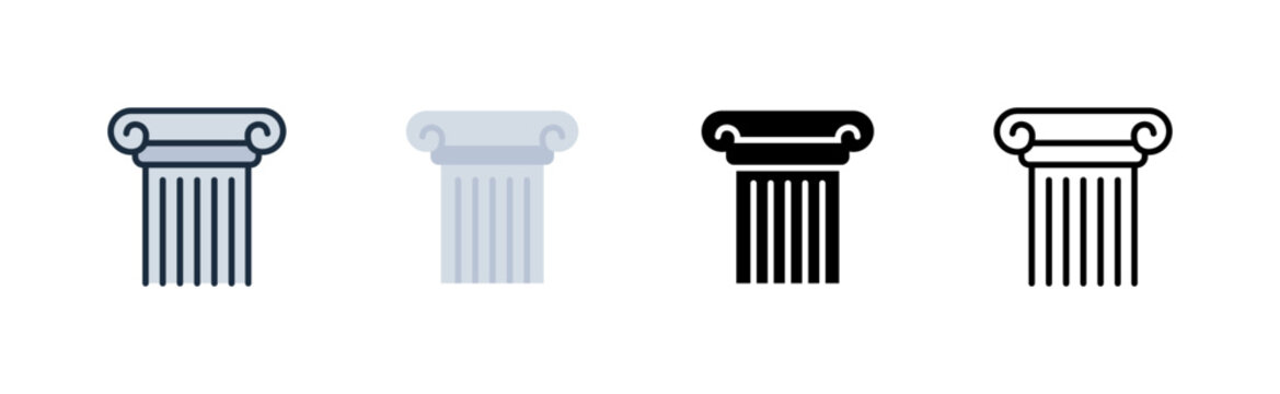 Roman Column Pillar Icon Colored Flat Glyph Line Italy