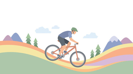 Obraz premium Man riding a mountain bike downhill on a colorful trail.