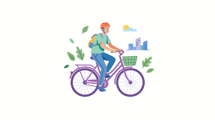Fototapeta premium Young man riding a bicycle through a city park.