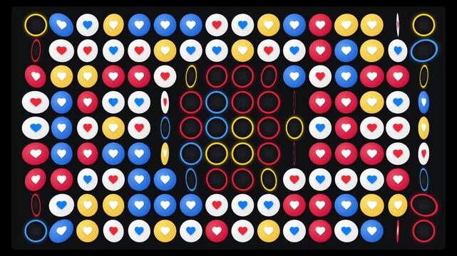 Colorful social media icons with hearts and likes on black background symbolizing online engagement and community