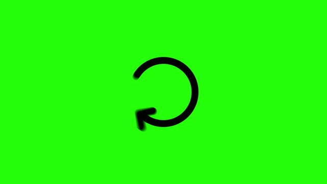 Black reload icon animation with rotating circular arrows on a green background. Symbolizing refresh, data update, and recycle concepts