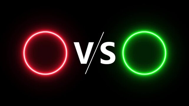 VS versus bar circle neon animation on a black background, red and green vs versus template animated.