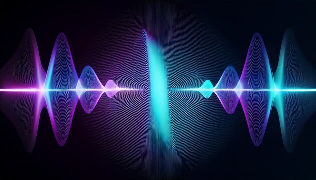 voice assistant audio waveform with vibrating purple cyan blue gradient lines responding to voice on black background