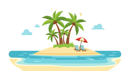 Obraz premium Tropical Island Paradise with Palm Trees and Beach Chairs