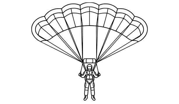 Parachute Jumping Person Outline Vector Icon Style Illustration Isolated on White