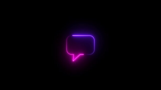 Neon text message icon.Glowing neon light massage icon animation.