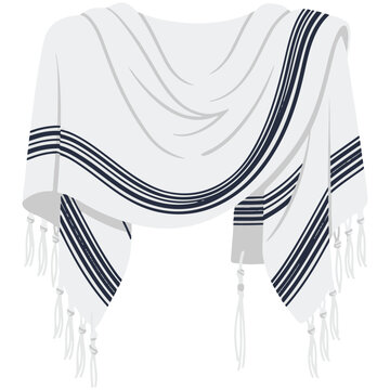 White tallit with dark blue stripes and fringes prayer shawl religious clothing spirituality